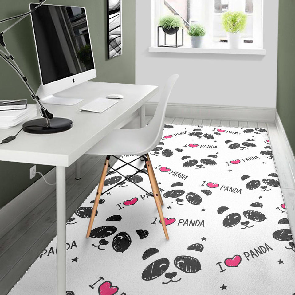 Hand Drawn Faces Of Pandas Pattern Area Rug