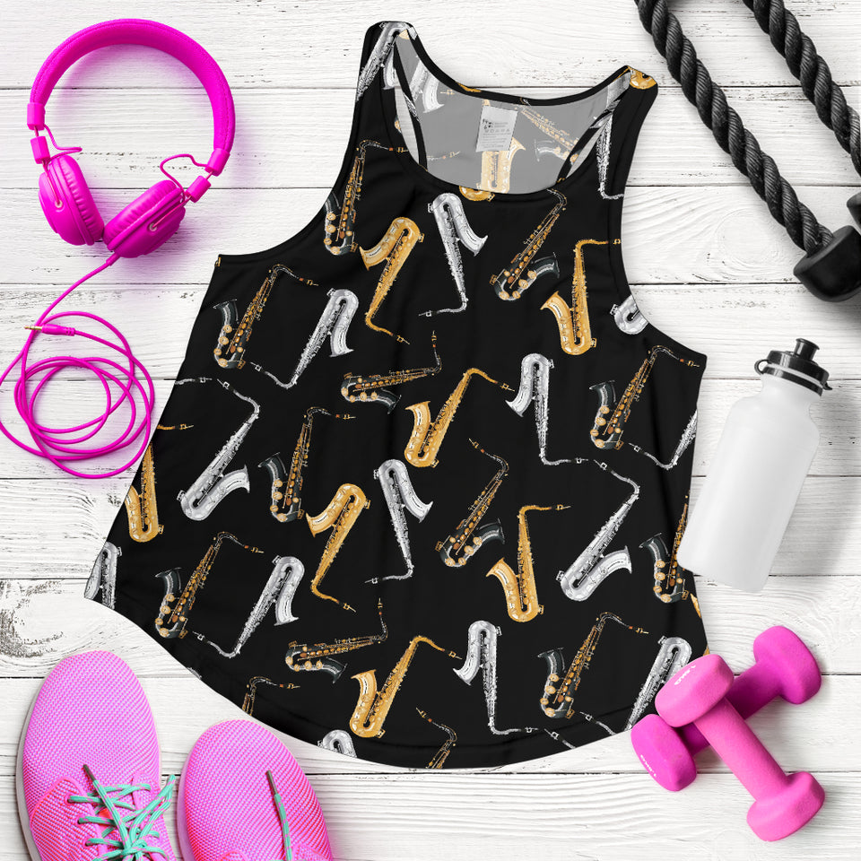 saxophone design pattern Women Racerback Tank Top