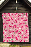 Cherry Flower Pattern Pink Background Premium Quilt