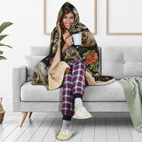 Skull Rose Humming Bird Flower Pattern Hooded Blanket