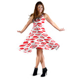 Lips Pattern Print Design 05 Sleeveless Midi Dress