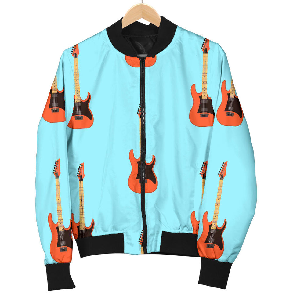 Electric Guitar Pattern Light Blue Background Women'S Bomber Jacket