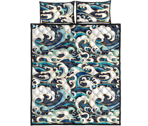 Japanese wave pattern Quilt Bed Set