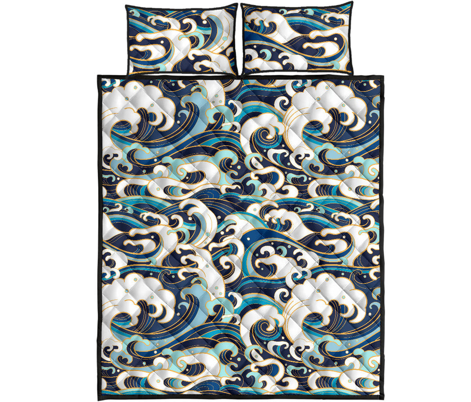 Japanese wave pattern Quilt Bed Set