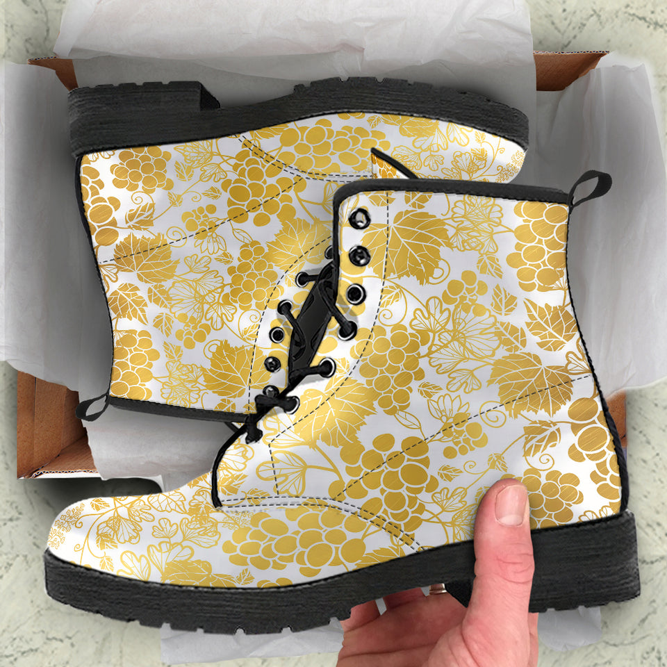 Gold Grape Pattern Leather Boots
