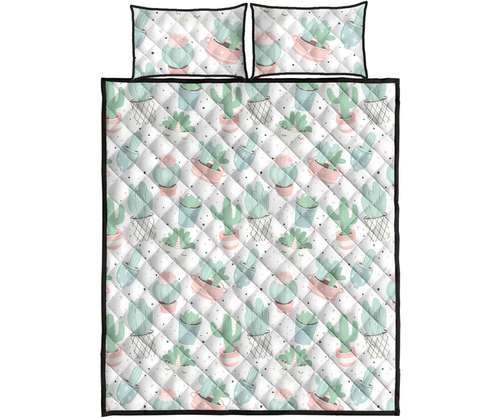 Pastel color cactus pattern Quilt Bed Set