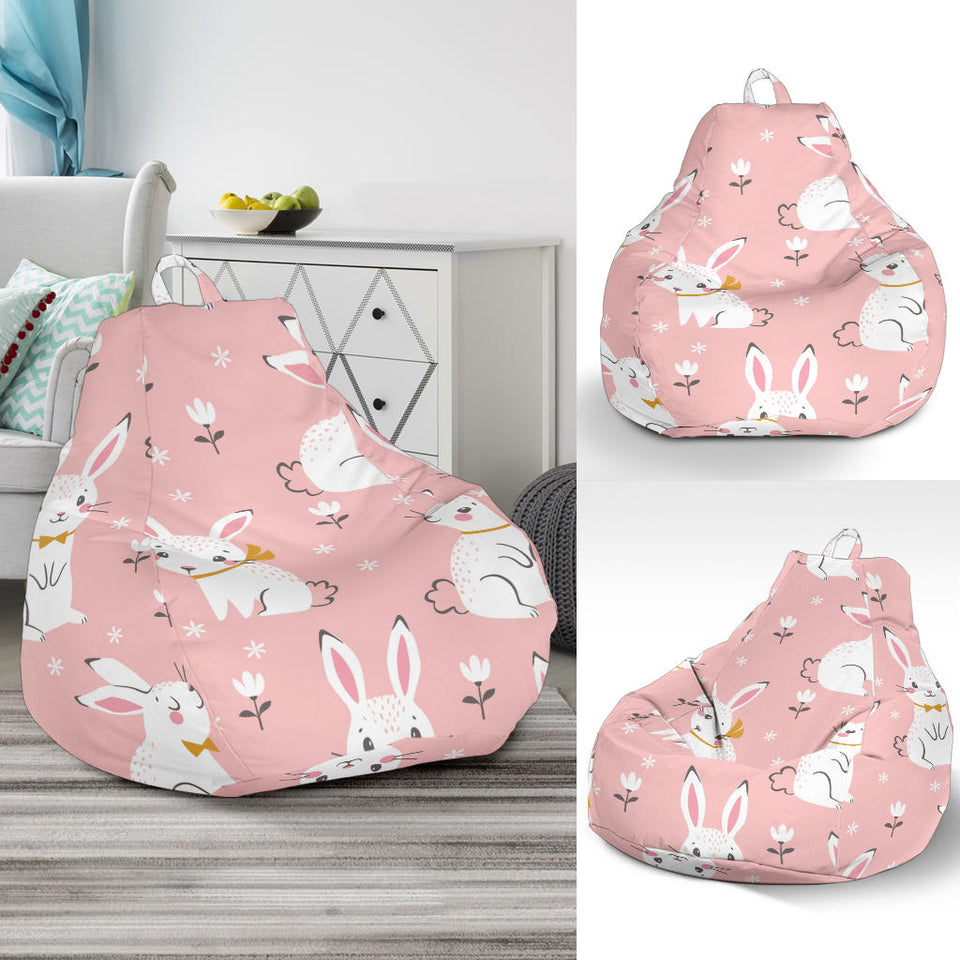 Cute White Rabbit Flower Pink Background Bean Bag Cover