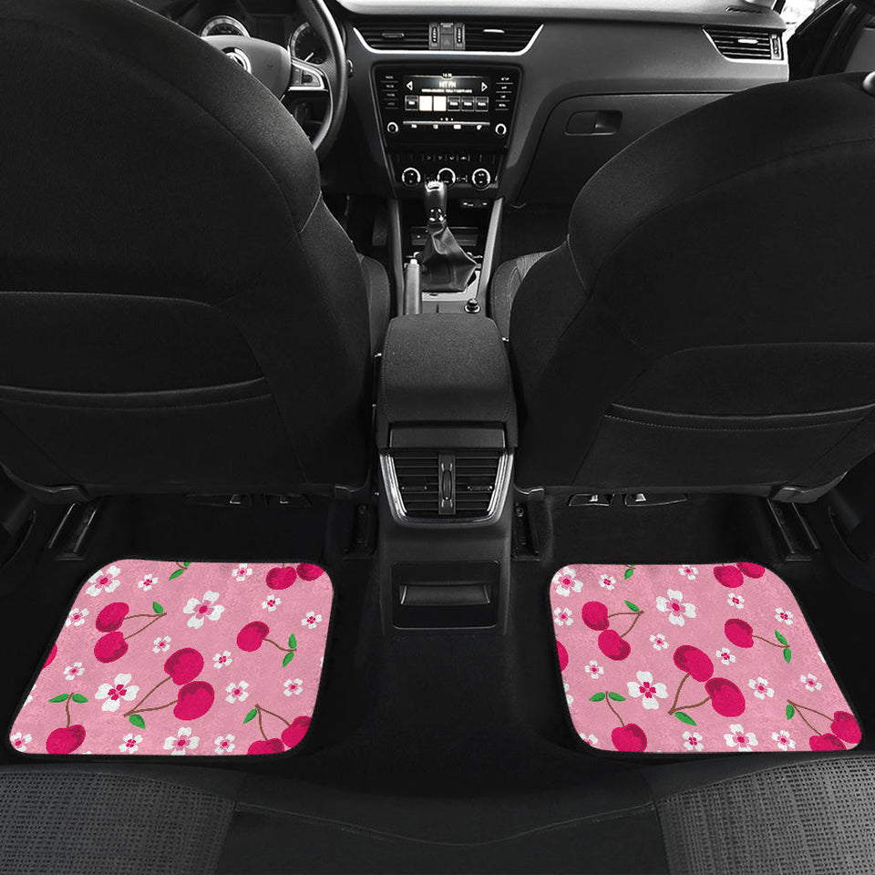 Cherry Flower Pattern Pink Background Front And Back Car Mats