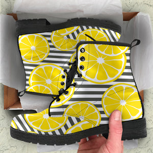 Slice Of Lemon Design Pattern Leather Boots