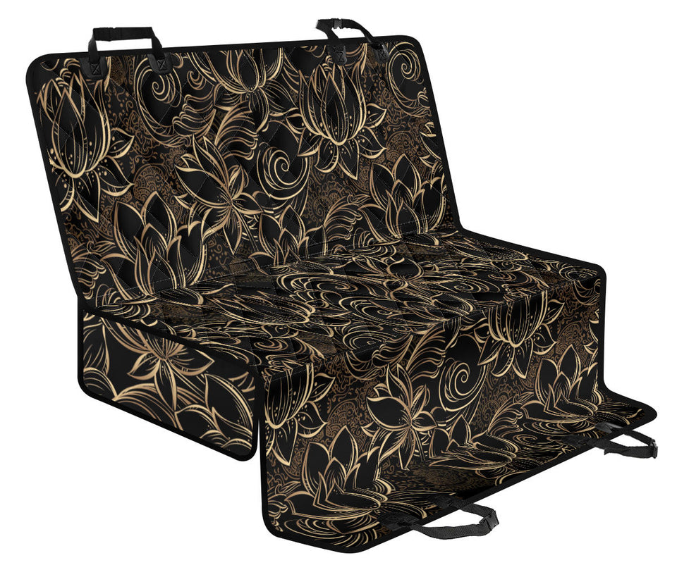 Luxurious Gold Lotus Waterlily Black Background Dog Car Seat Covers