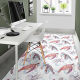 Watercolor Sea Turtle Jellyfish Pattern Area Rug