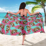 Beagle Muzzles Turquoise Paint Splashes Pink Pattern Sarong