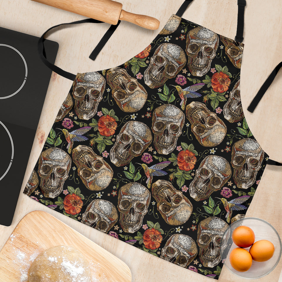 Skull Rose Humming Bird Flower Pattern Adjustable Apron