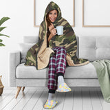 Dark Green Camo Camouflage Pattern Hooded Blanket