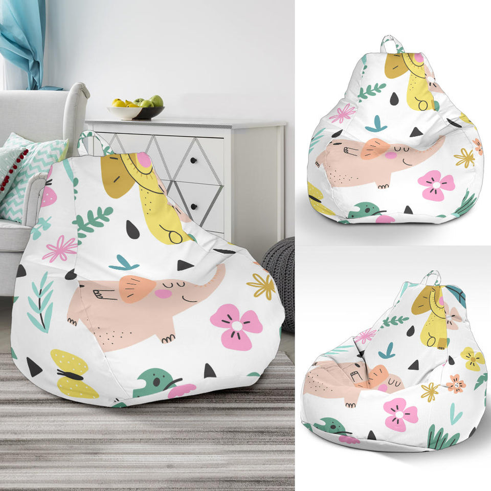 Cute Elephants Palm Tree Flower Butterfly Pattern Bean Bag Cover