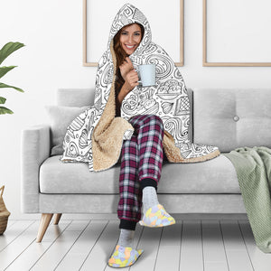 Cartoon Hand Drawn Ice Cream Black White Hooded Blanket