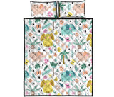 Cute elephants palm tree flower butterfly pattern Quilt Bed Set