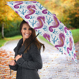 Purple Seahorse Blue Coral Pattern Umbrella
