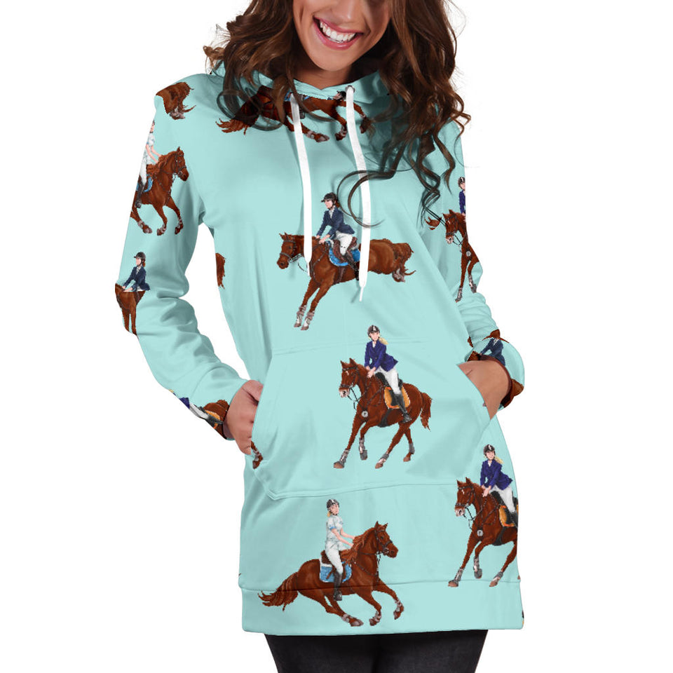 Horses Running Horses Rider Pattern Women'S Hoodie Dress