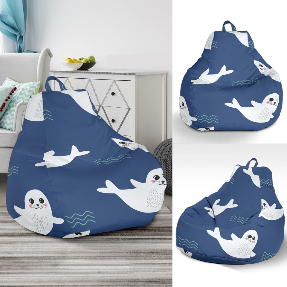 Cute White Baby Sea Lion Seal Pattern Bean Bag Cover