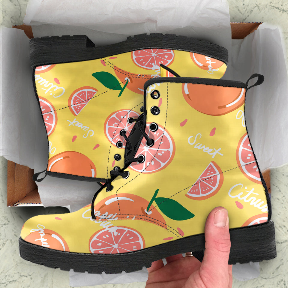 Grapefruit Yellow Background Leather Boots