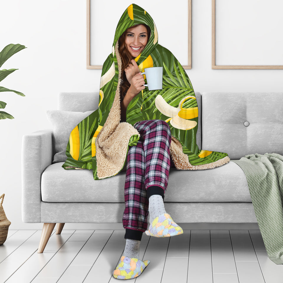 Banana Palm Leaves Pattern Hooded Blanket