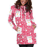 Maneki Neko Lucky Cat Sakura Pink Background Women'S Hoodie Dress