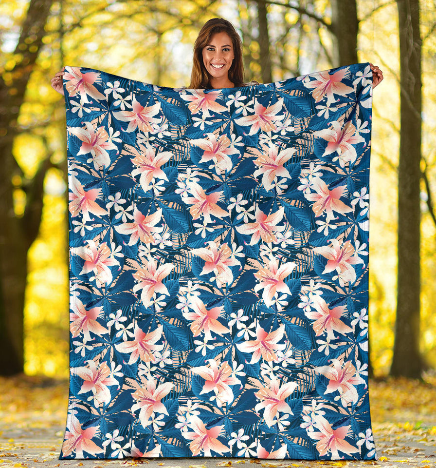 Hibiscus Pattern Print Design 02 Premium Blanket