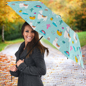 Llama Alpaca Cactus Leaves Pattern Umbrella
