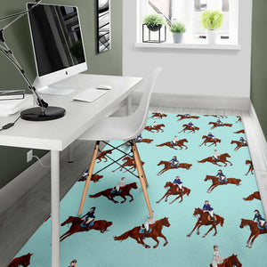 Horses Running Horses Rider Pattern Area Rug