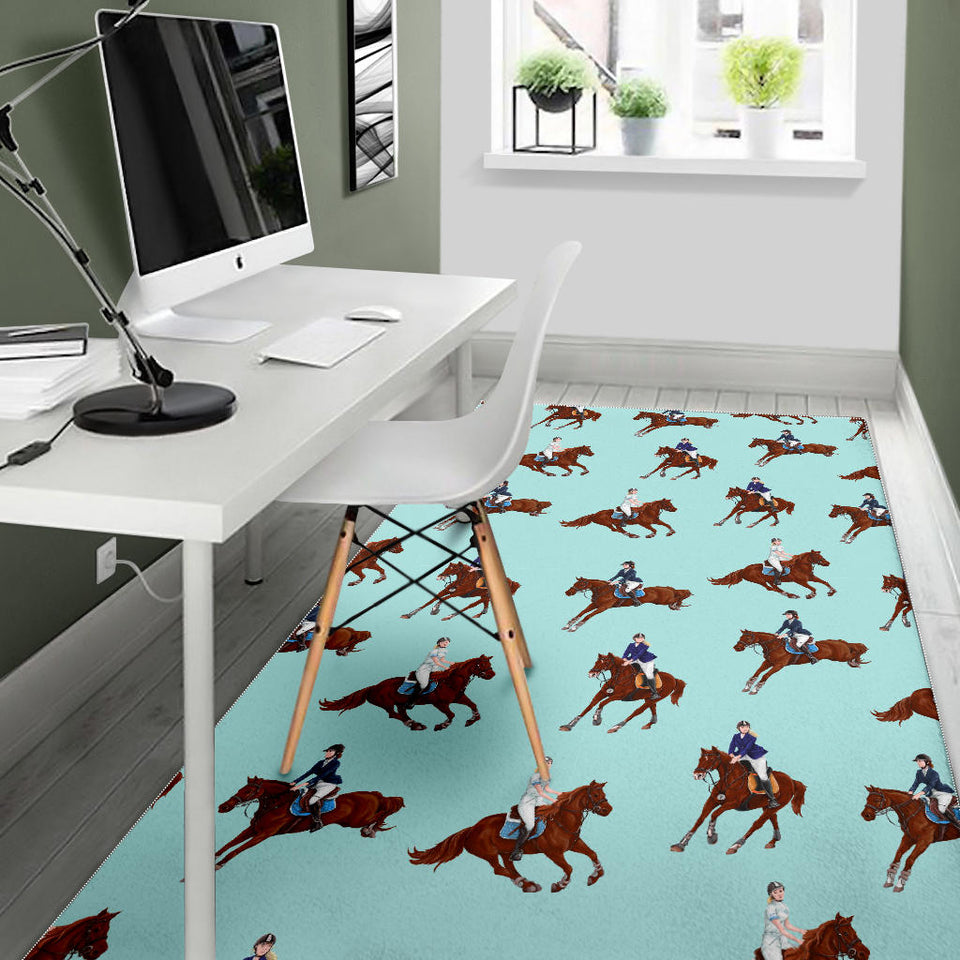Horses Running Horses Rider Pattern Area Rug