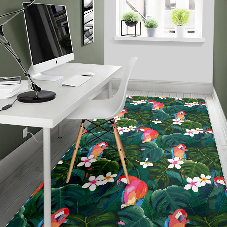 Parrot Palm Tree Leaves Flower Hibiscus Pattern Area Rug