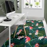 Parrot Palm Tree Leaves Flower Hibiscus Pattern Area Rug