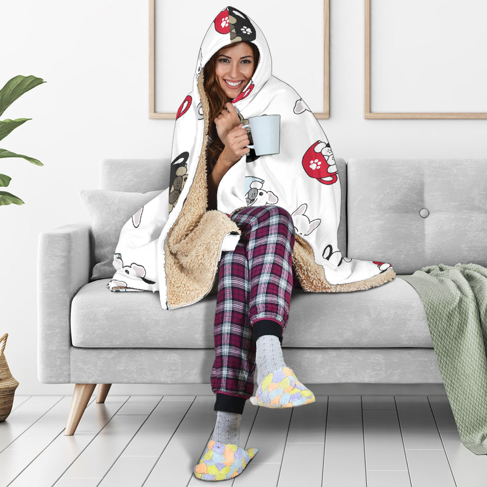 French Bulldog Cup Paw Pattern Hooded Blanket