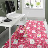 Maneki Neko Lucky Cat Sakura Pink Background Area Rug