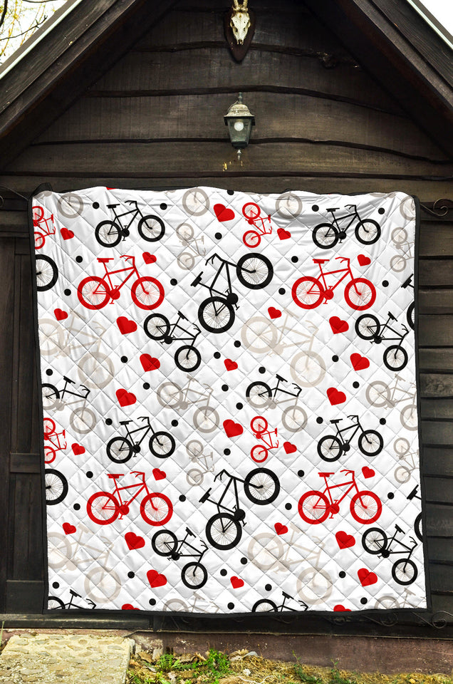 Bicycle Pattern Print Design 04 Premium Quilt