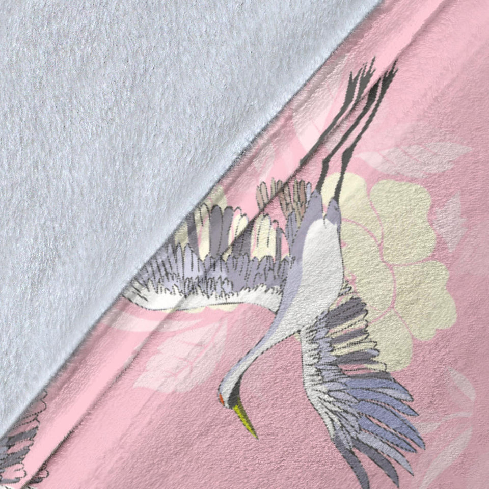 Japanese Crane Rose Pattern Premium Blanket