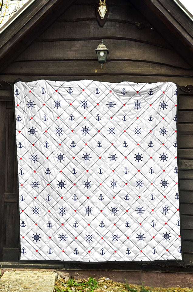 Anchor Rudder Nautical Design Pattern Premium Quilt.