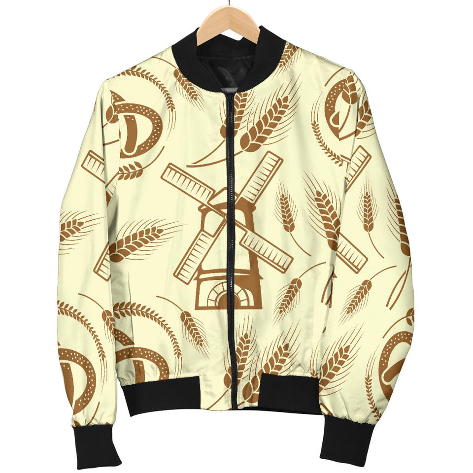 Windmill Wheat Pattern Women'S Bomber Jacket
