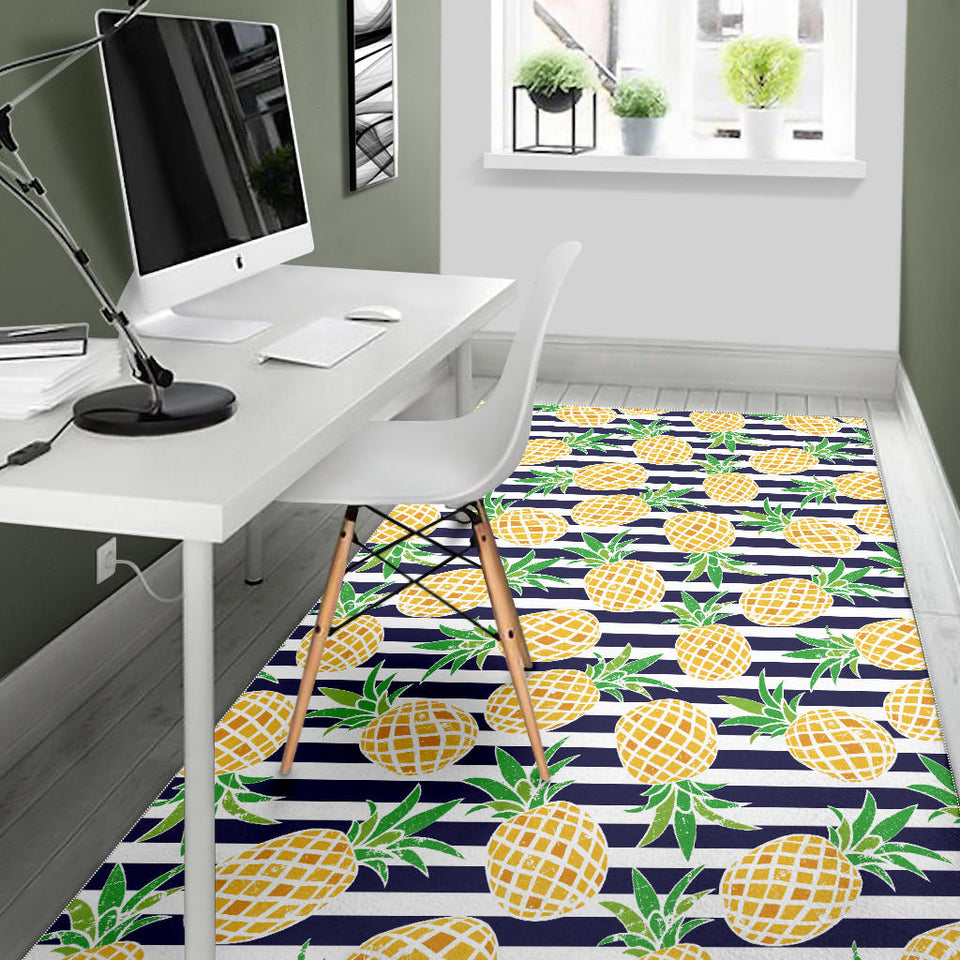 Pineapples Pattern Striped Background Area Rug