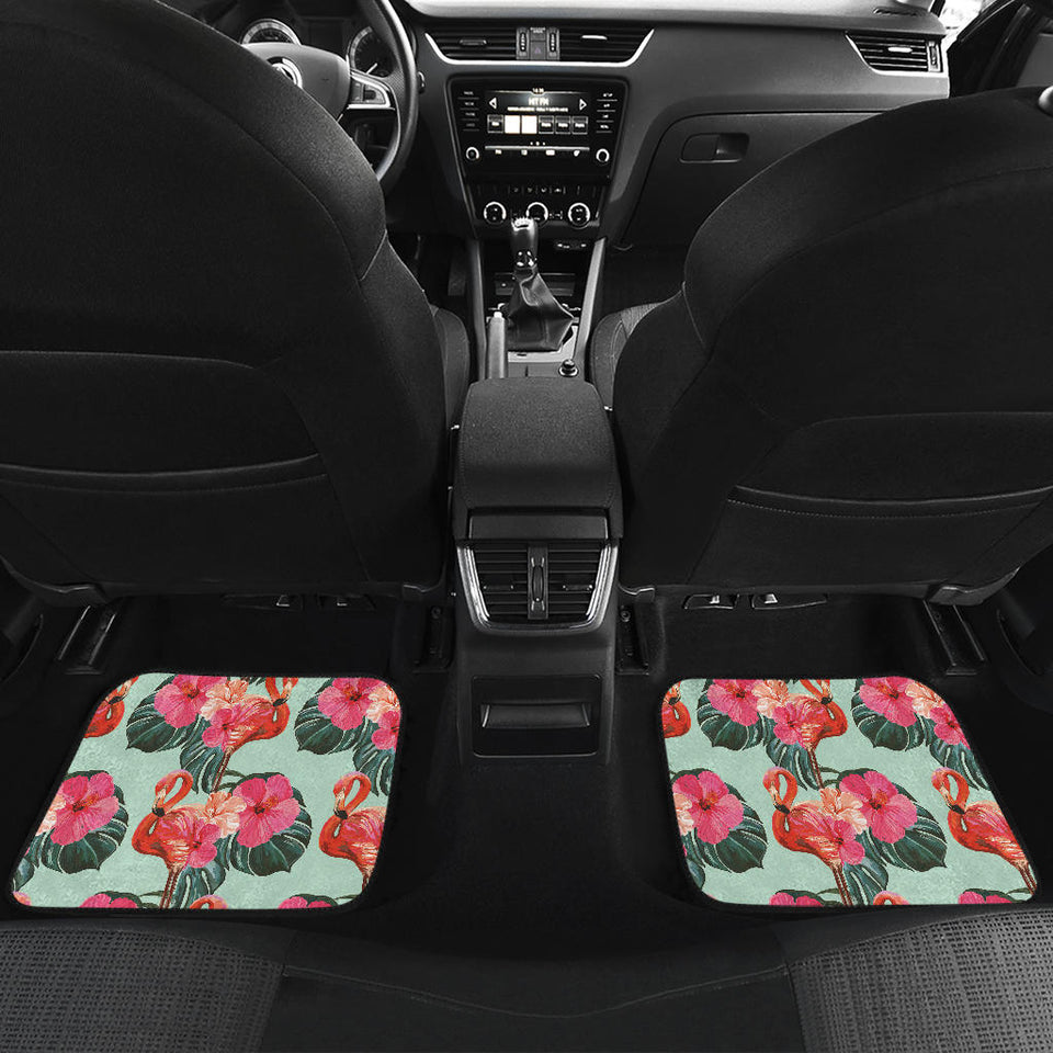 Beautiful Flamingo Tropical Palm Leaves Hibiscus Pateern Background Front And Back Car Mats