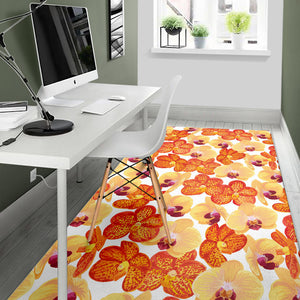 Orange Yellow Orchid Flower Pattern Background Area Rug