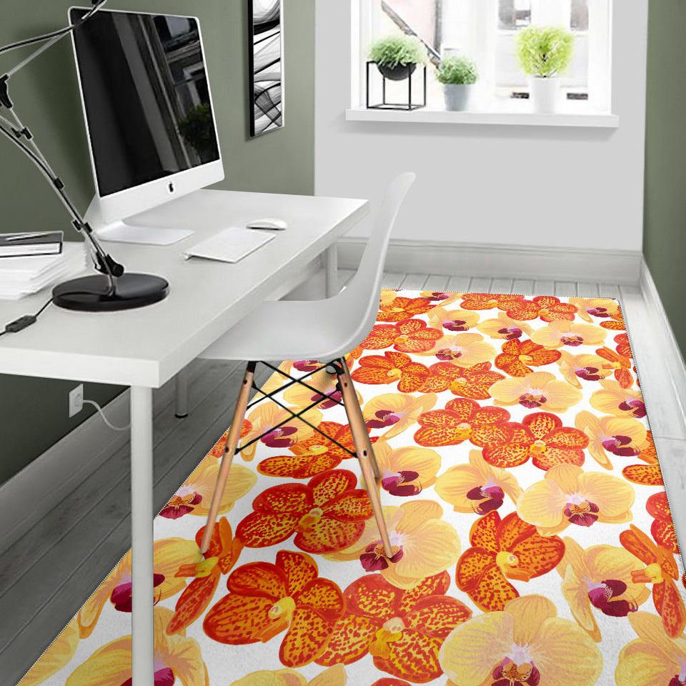 Orange Yellow Orchid Flower Pattern Background Area Rug