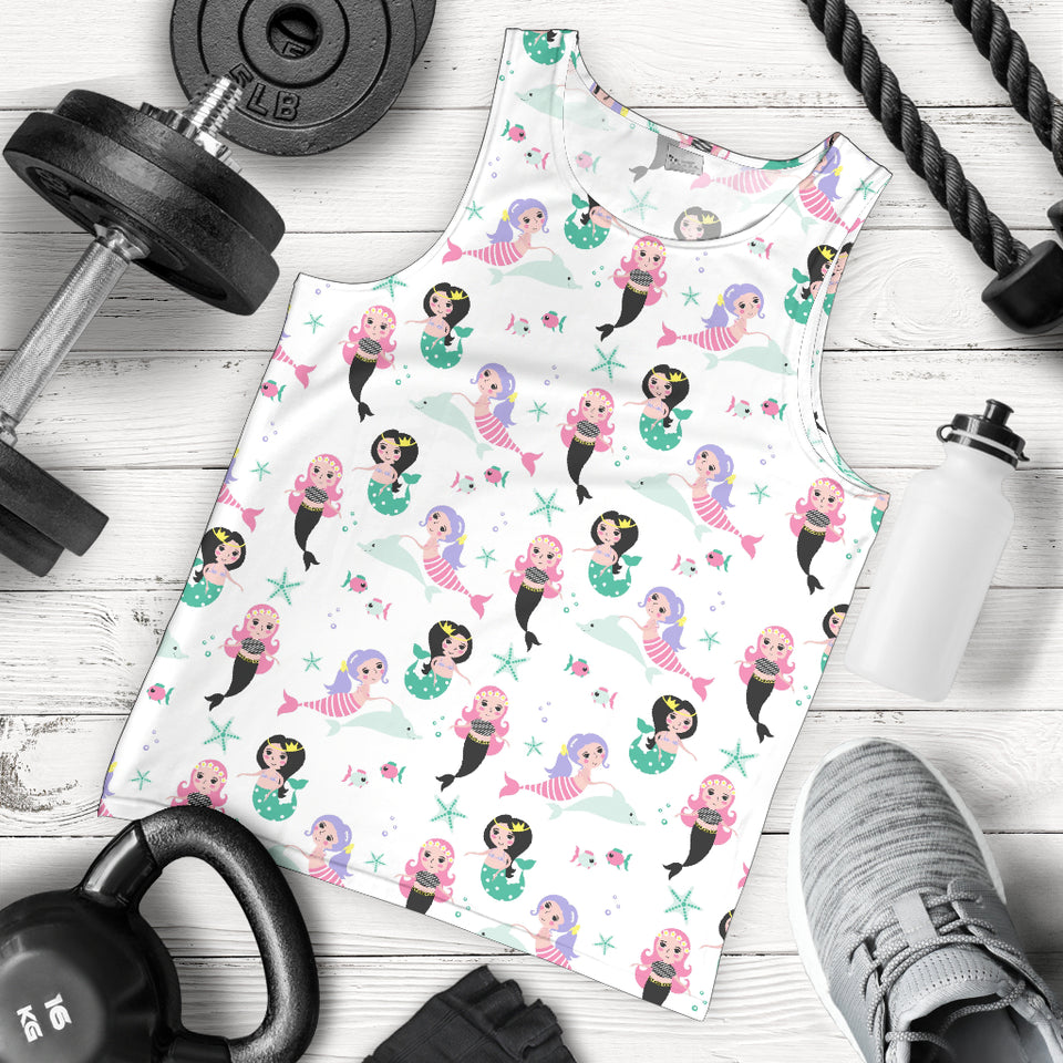cute mermaid dolphin fish starfish pattern Men Tank Top