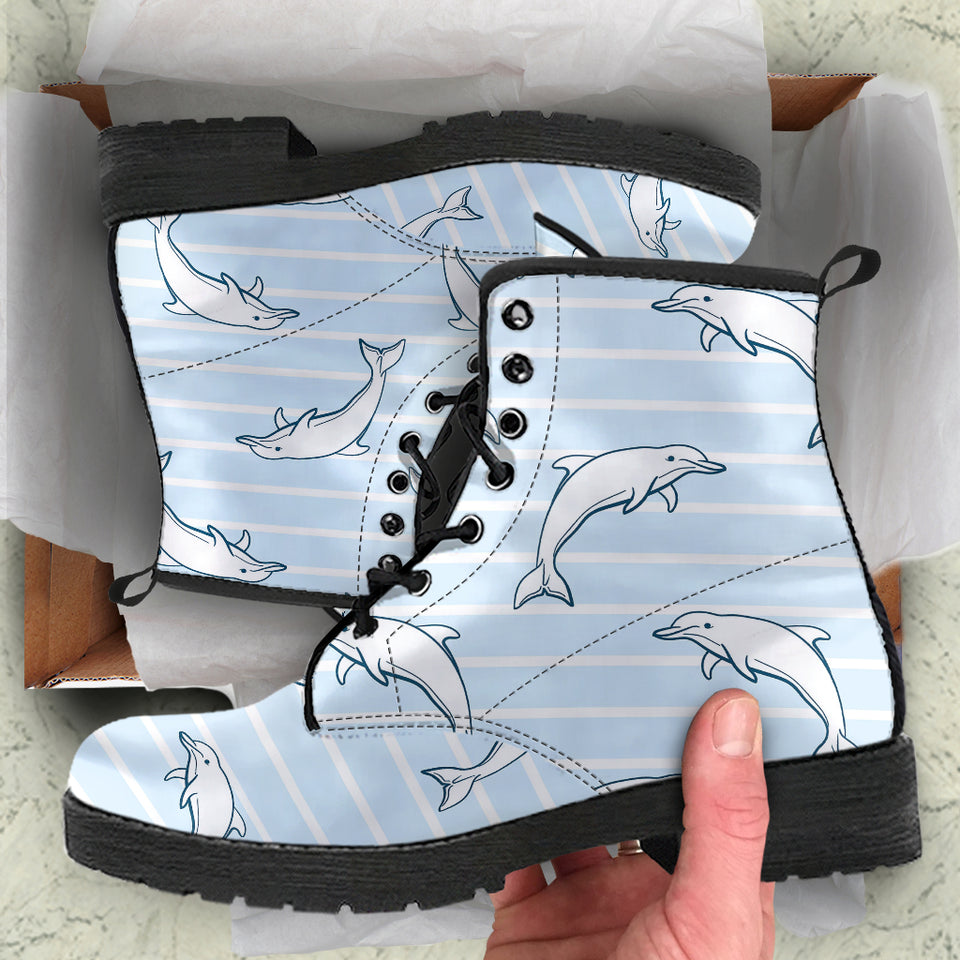 Dolphin Blue Striped Background Leather Boots