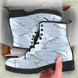 Dolphin Blue Striped Background Leather Boots
