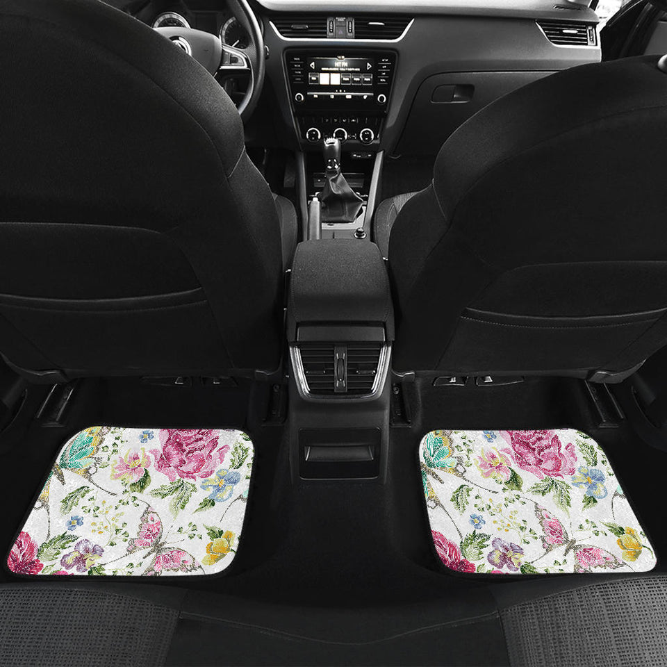 Hand Drawn Butterfly Rose Front And Back Car Mats