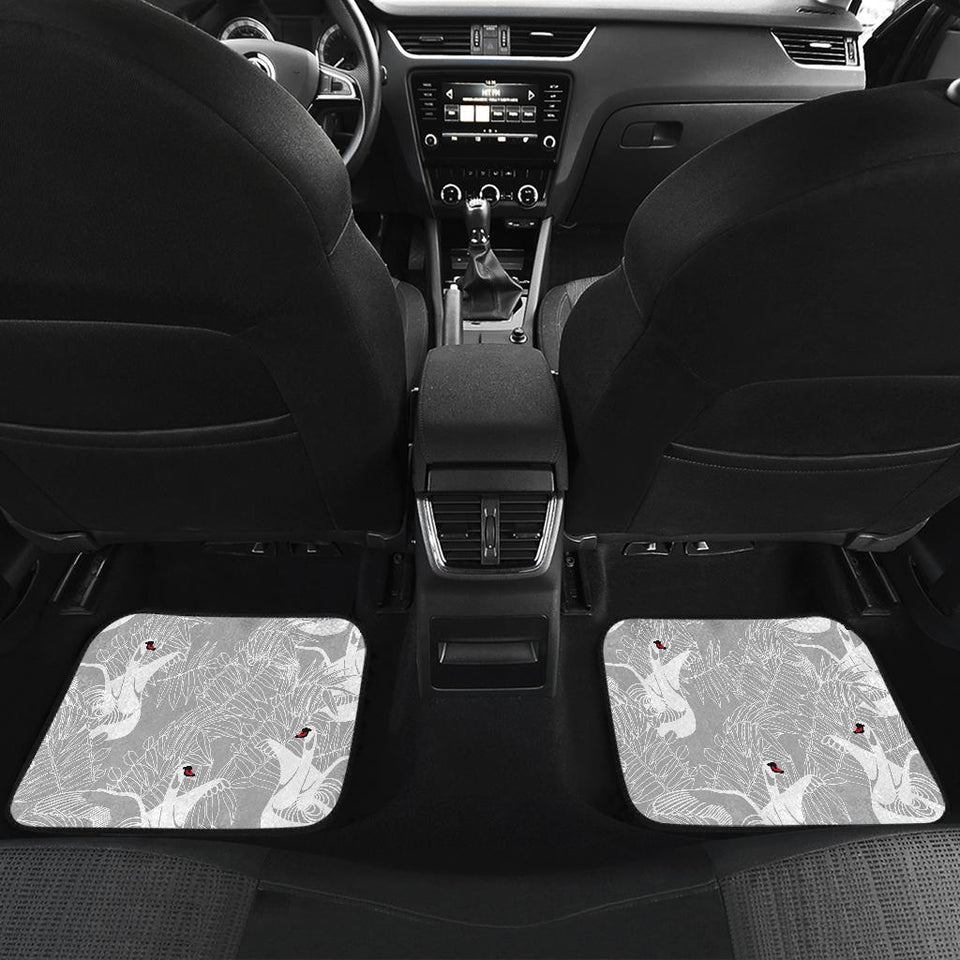 White Swan Gray Background Front And Back Car Mats