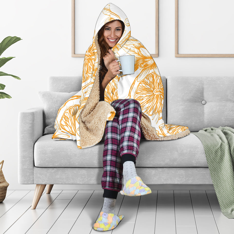Hand Drawn Orange Fruit Pattern Hooded Blanket