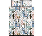 lama Alpaca cactus hand drawn pattern Quilt Bed Set